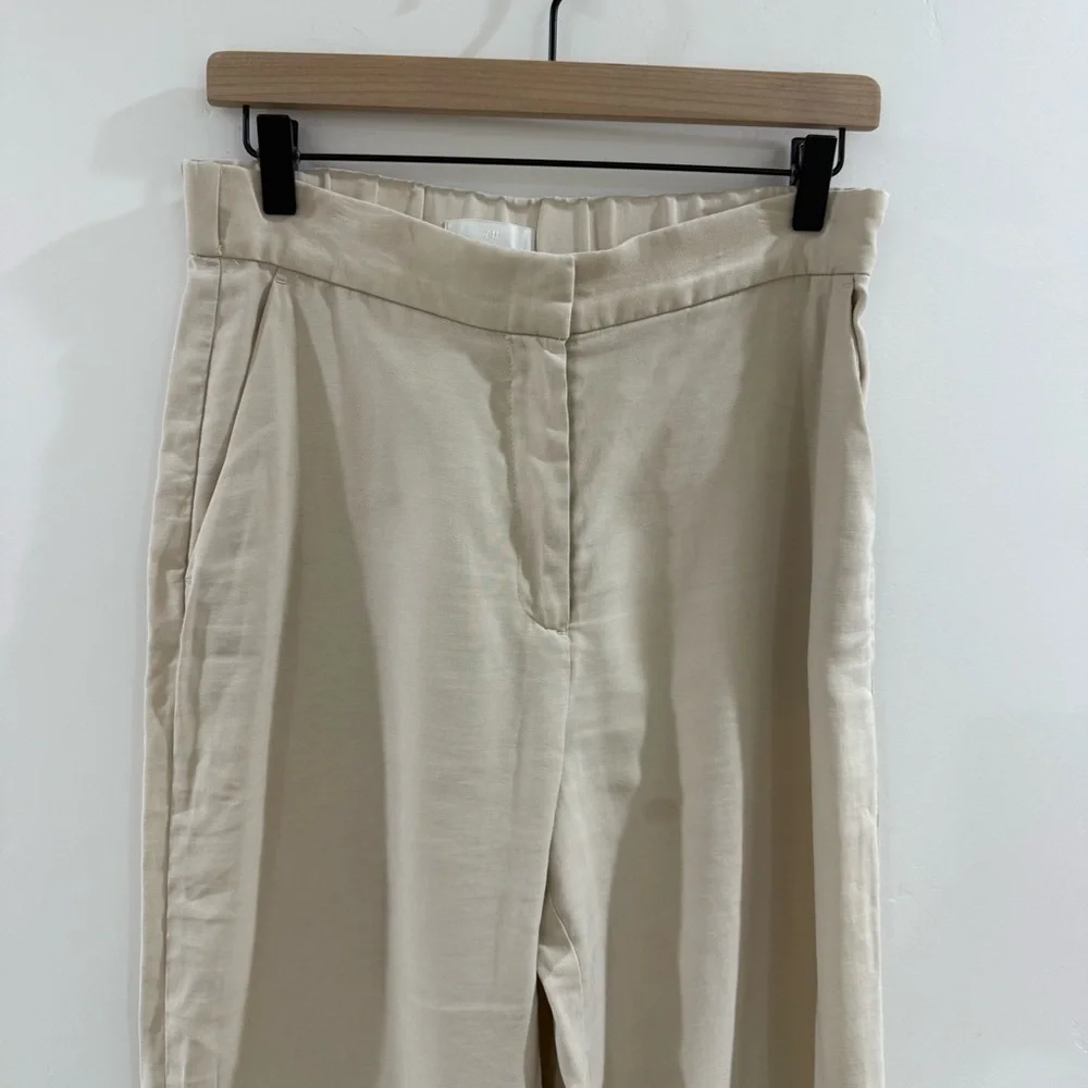 H&M tan linen-blend wide leg pant
